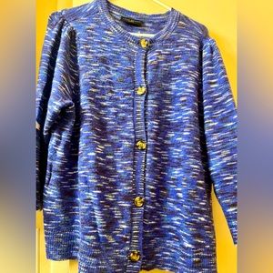 WITH TAGS! Lane Bryant Classic Puff-Sleeve Button-Front Blue Spacedye Cardigan